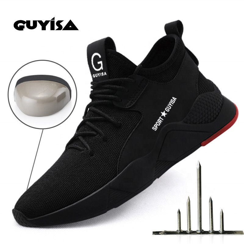 GUYISA Security Shoes Puncture proof Anti slip Lightweight Breathable construction men safety shoes with steel toes for Industry