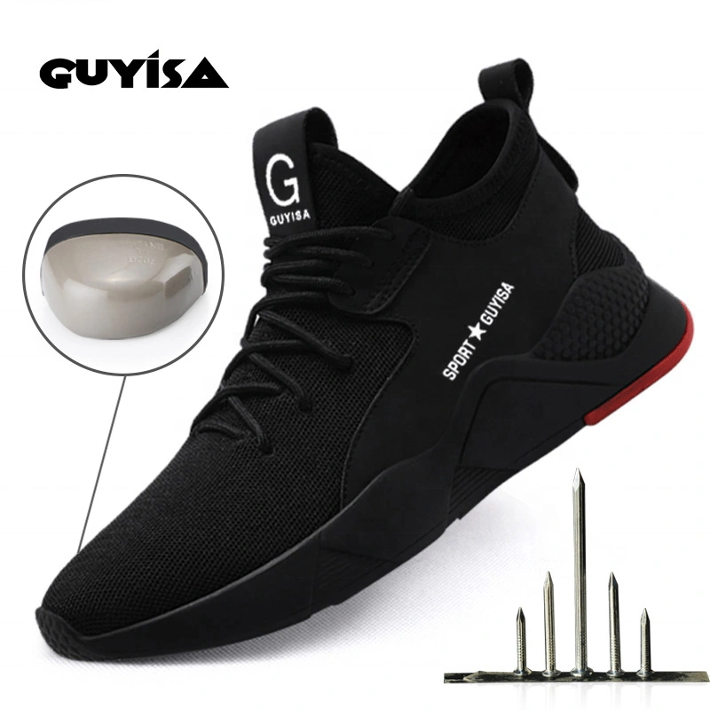 GUYISA 8186 Black Red Breathable Soft Safety Work Shoes