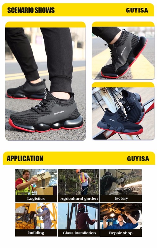 GUYISA professional lightweight Slip Resistant Indestructible Construction Shoes work shoe Steel Toe Shoes