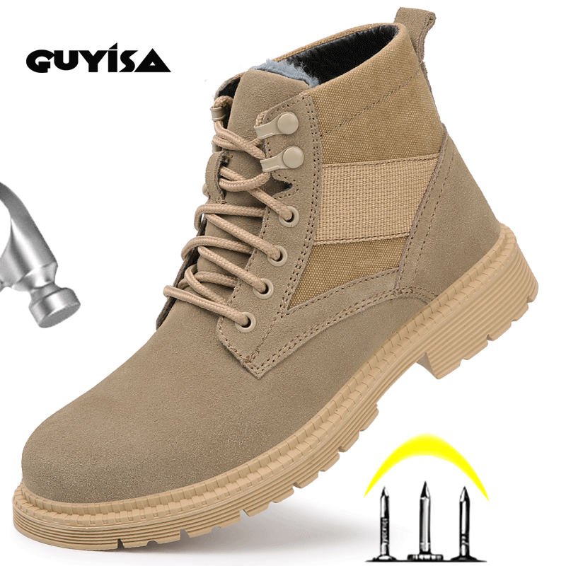 GUYISA New OEM Boots Keep Warmer Wear Resistant Brown Work Steel Toe Working Boot Safety Boots for Men