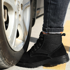 GUYISA Winter Suede Leather Cotton Black Keep Warm Boot Shoes Steel Toe Boots Men Work Safety Shoes Keep Warm