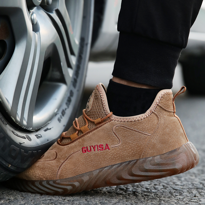 GUYISA OEM Fashion Waterproof Wear Resistant Anti Skid Brown Work Steel Toe Working Boot Safety Boots for Men can be Customized