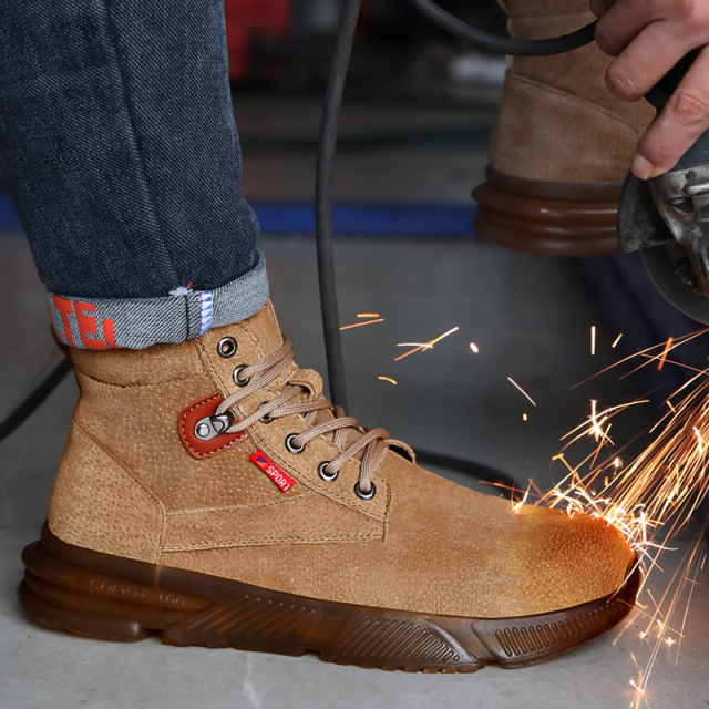 GUYISA OEM High Quality Waterproof Wear Resistant Brown Safety Boots for Men Work Steel Toe Working Boot