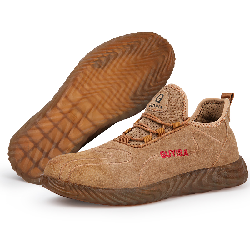 GUYISA OEM Fashion Waterproof Wear Resistant Anti Skid Brown Work Steel Toe Working Boot Safety Boots for Men can be Customized