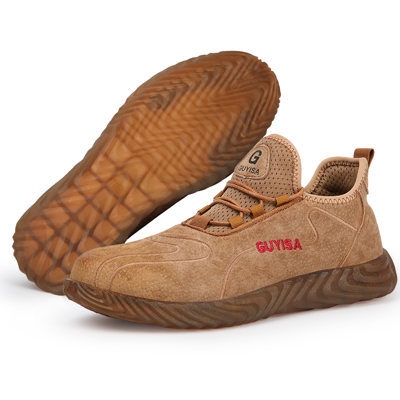 GUYISA OEM Fashion Waterproof Wear Resistant Anti Skid Brown Work Steel Toe Working Boot Safety Boots for Men can be Customized