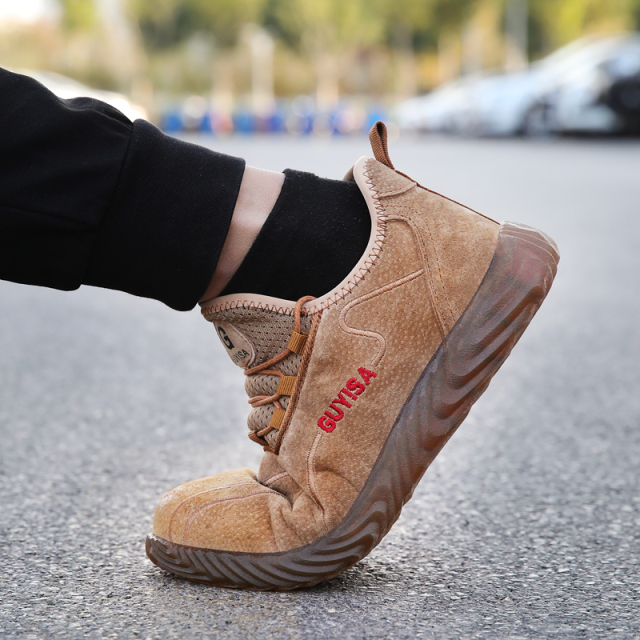 GUYISA OEM Fashion Waterproof Wear Resistant Anti Skid Brown Work Steel Toe Working Boot Safety Boots for Men can be Customized