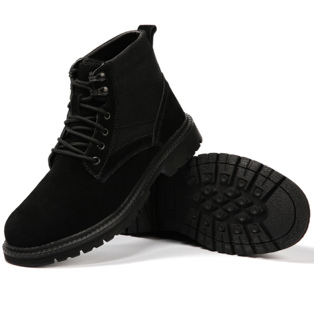 GUYISA Winter Suede Leather Cotton Black Keep Warm Boot Shoes Steel Toe Boots Men Work Safety Shoes Keep Warm