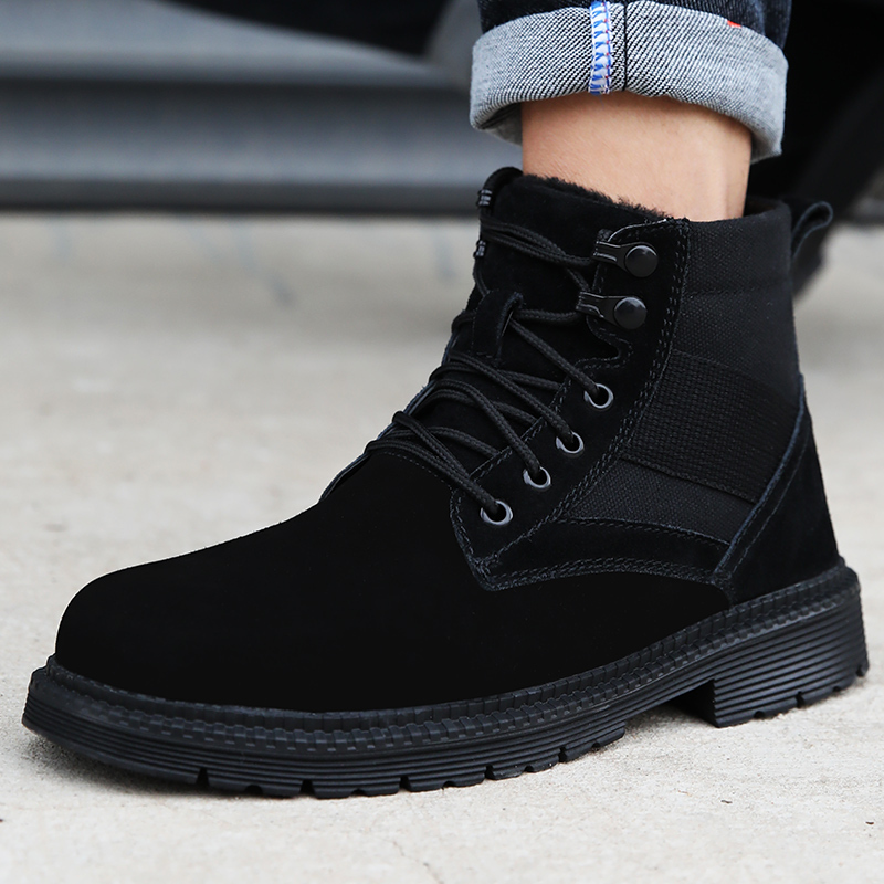 GUYISA Winter Suede Leather Cotton Black Keep Warm Boot Shoes Steel Toe Boots Men Work Safety Shoes Keep Warm