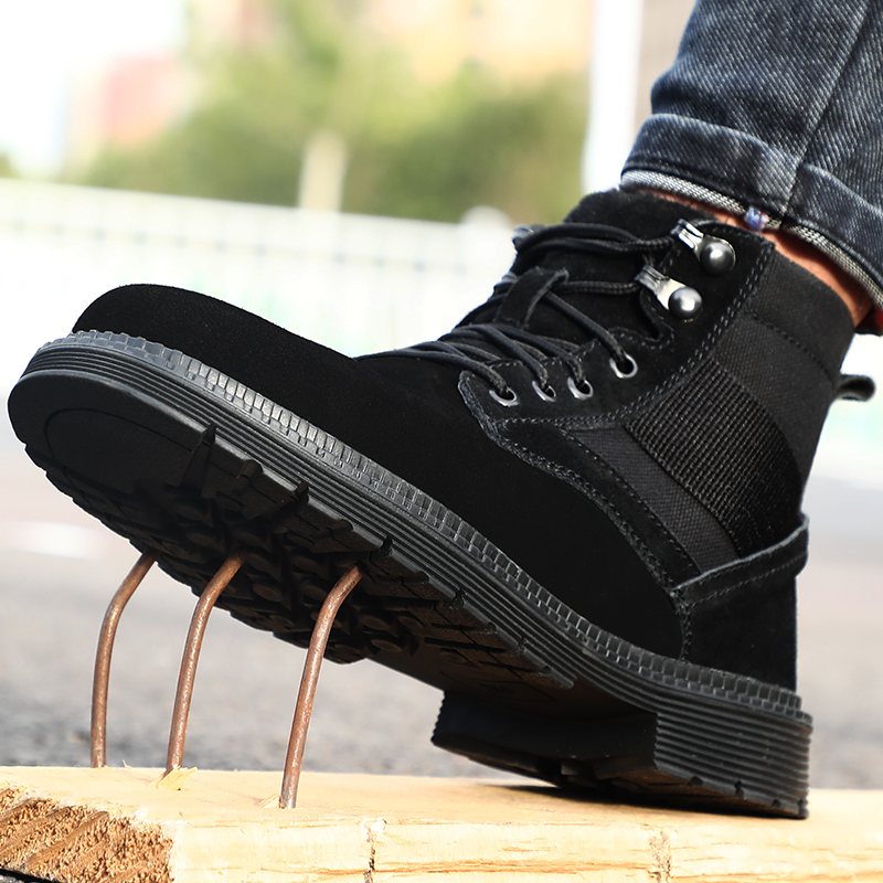 GUYISA Winter Suede Leather Cotton Black Keep Warm Boot Shoes Steel Toe Boots Men Work Safety Shoes Keep Warm