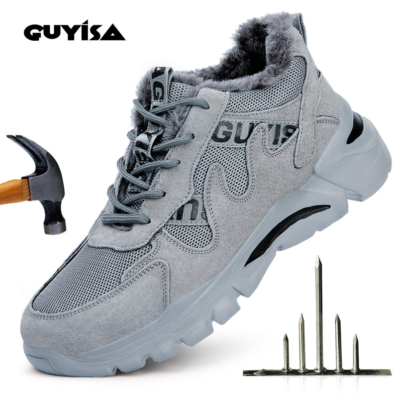 GUYISA winter Men's Steel Toe Slip Resistant Puncture Proof Construction Safety Work Shoes