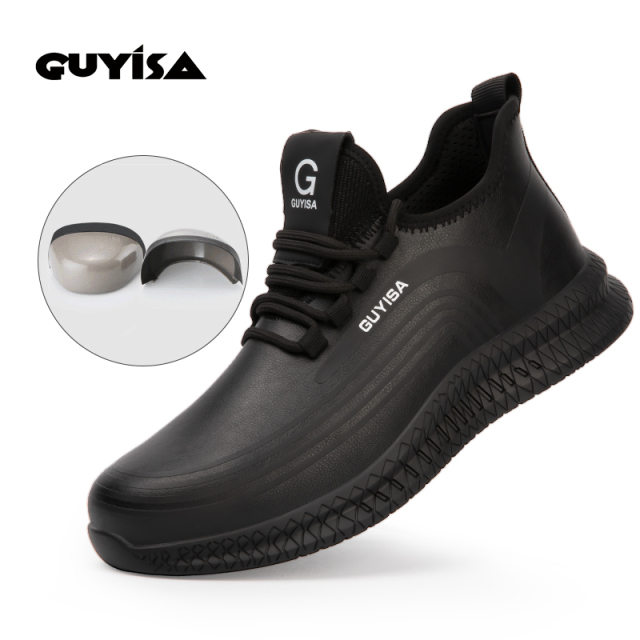 GUYISA Fashion Waterproof Work Boot Black Casual Trainers Steel Toe