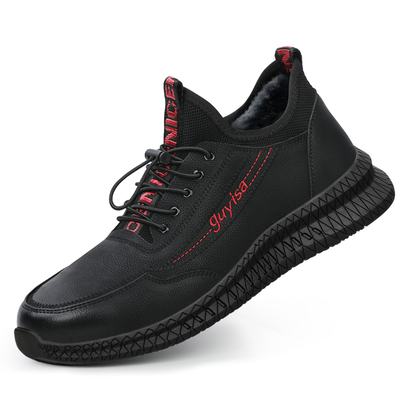 GUYISA Keep Warmer CE Steel Toe Industry Professional Anti Skid Red Rubber Outsole Cotton Work Safety Shoes Men