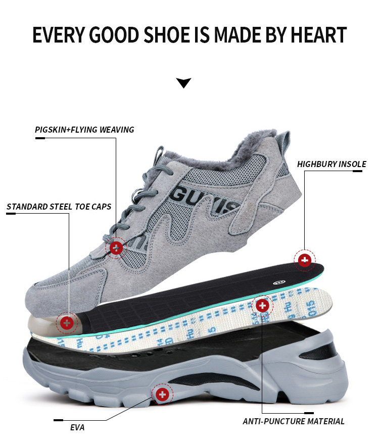 winter Men's Steel Toe Slip Resistant Puncture Proof Construction Safety Work Shoes