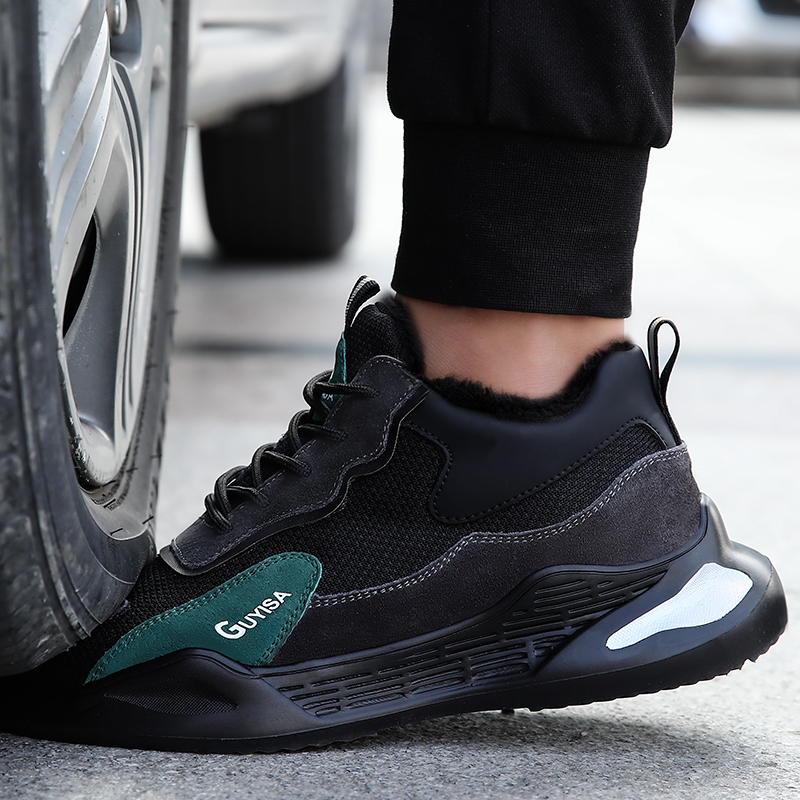 winter keep warm security puncture-proof anti-slip construction cotton safety shoes with steel toes for men