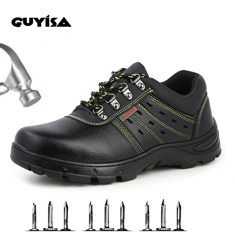 GUYISA china embossed leather rubber sole safety shoes with steel toe