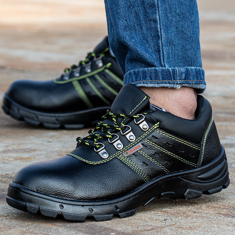 embossed leather rubber sole safety shoes with steel toe work boots