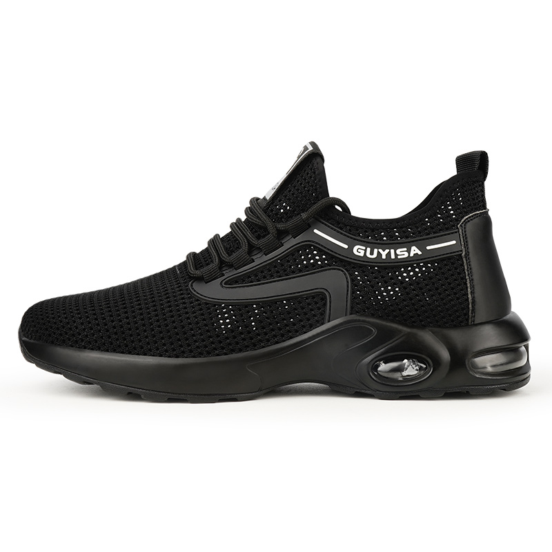 Men's casual fashion breathable black pu outsole work safety shoes