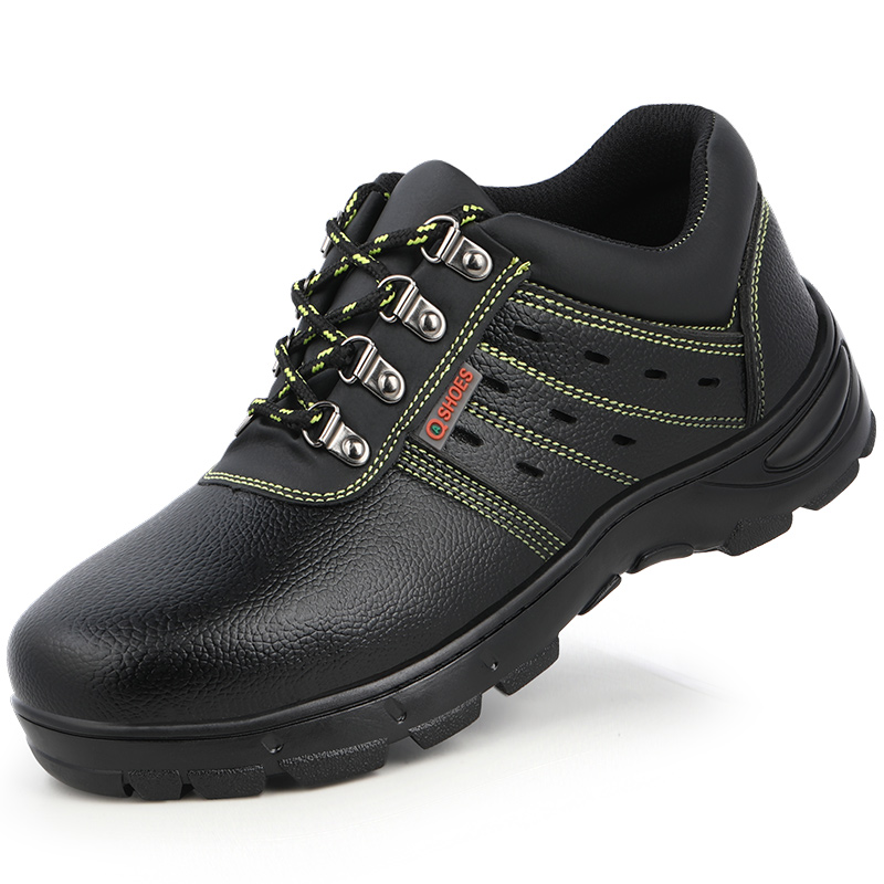 embossed leather rubber sole safety shoes with steel toe work boots