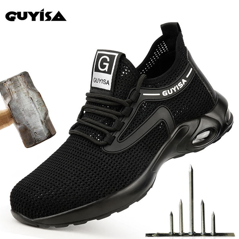 Men's casual fashion breathable black pu outsole work safety shoes