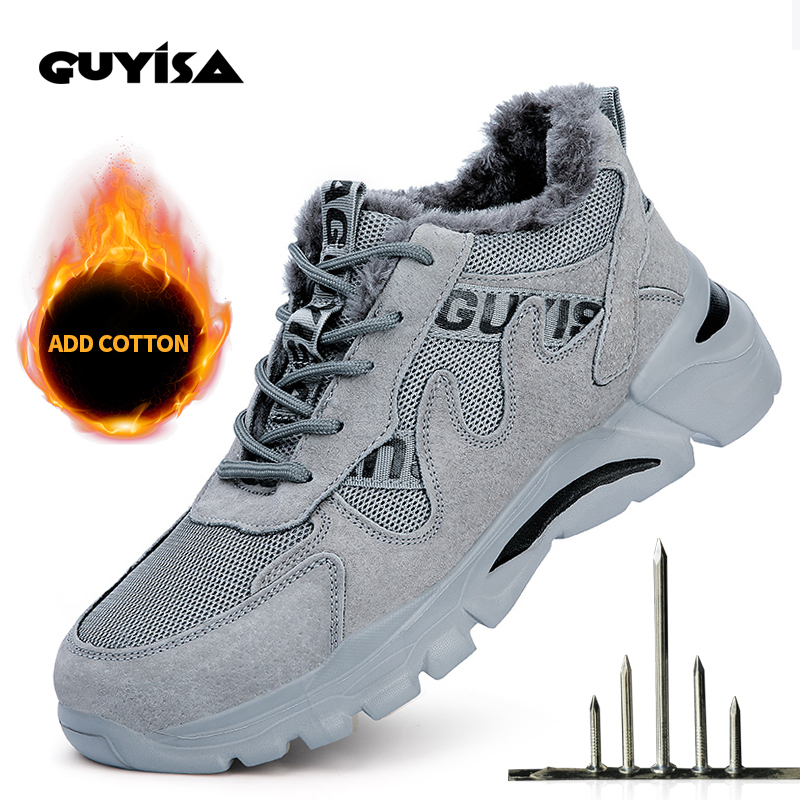 GUYISA Winter Men's Steel Toe Slip Resistant Puncture Proof Construction Safety Work Shoes