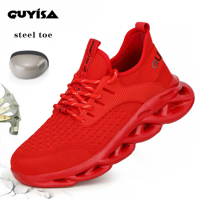 GUYISA Fashion Breathable Anti Smashing Red Shoes for Women Light EVA Bottom Safety Shoes Men's Work Shoes