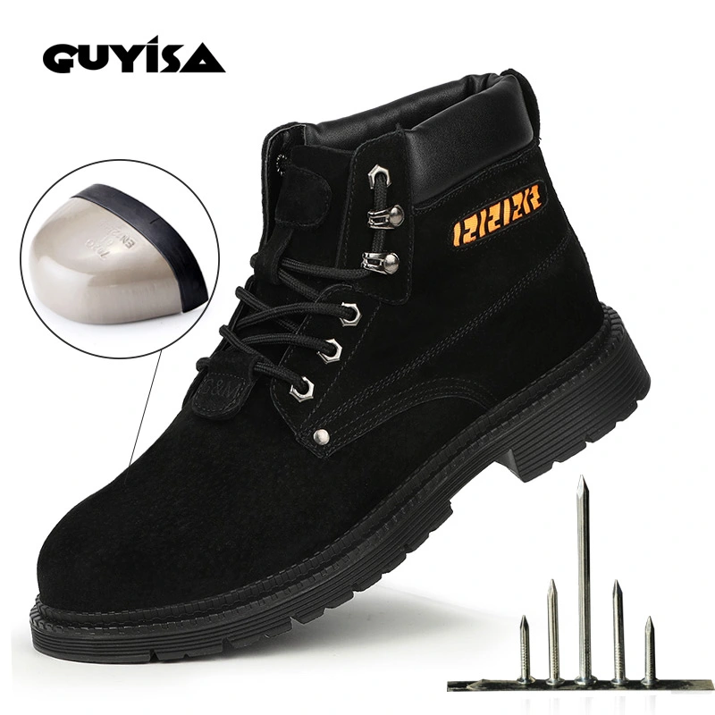 GUYISA China factory black high ankle steel toe safety shoes industrial safety boots