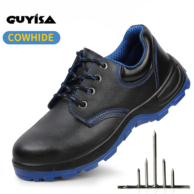 New Design Black Cowhide Antistatic Safety Work Shoes AntiSmash Steel