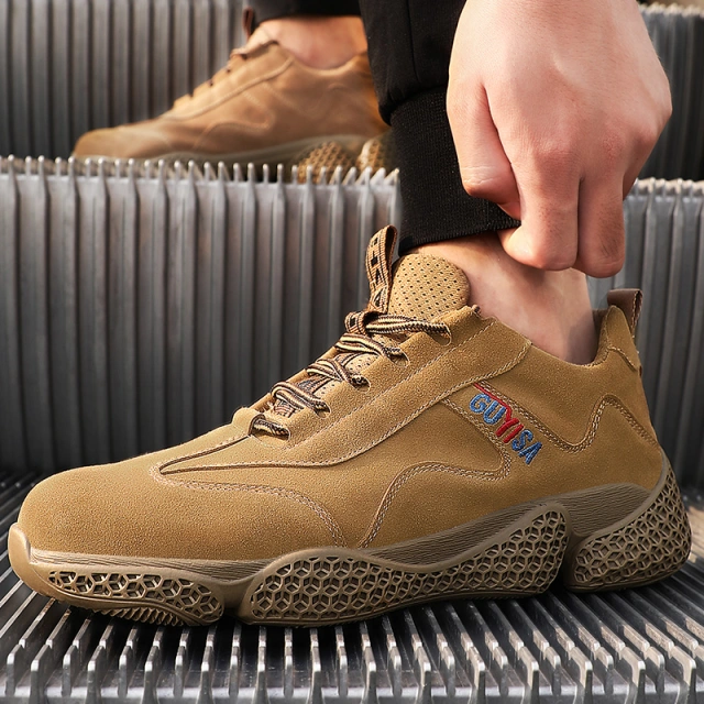 GUYISA high quality hiking shoe men safety work shoes fire resistant suede leather