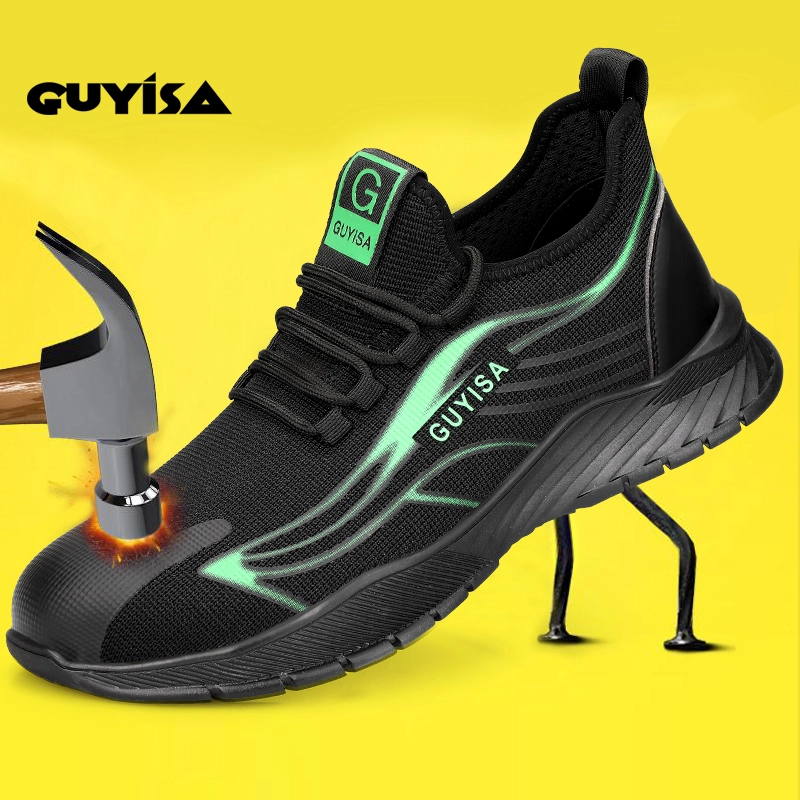 GUYISA lightweight breathable green sports work shoes Men's casual safety shoes