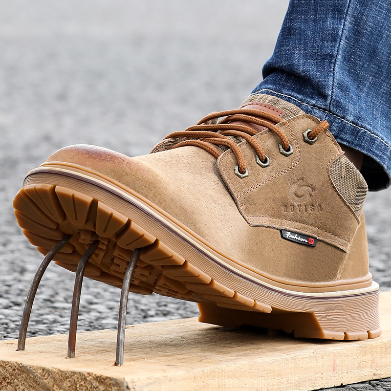 Comfortable Breathable Brown Lightweight Soft Safety Shoes For Men Women