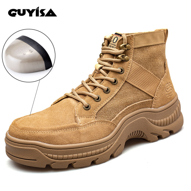 Guyisa new wear resistant high quality outdoor sports safety shoes light and breathable working steel shoes