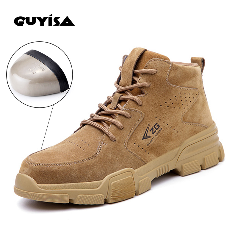 GUYISA stock leather top rubber sole breathable high top anti smash ...