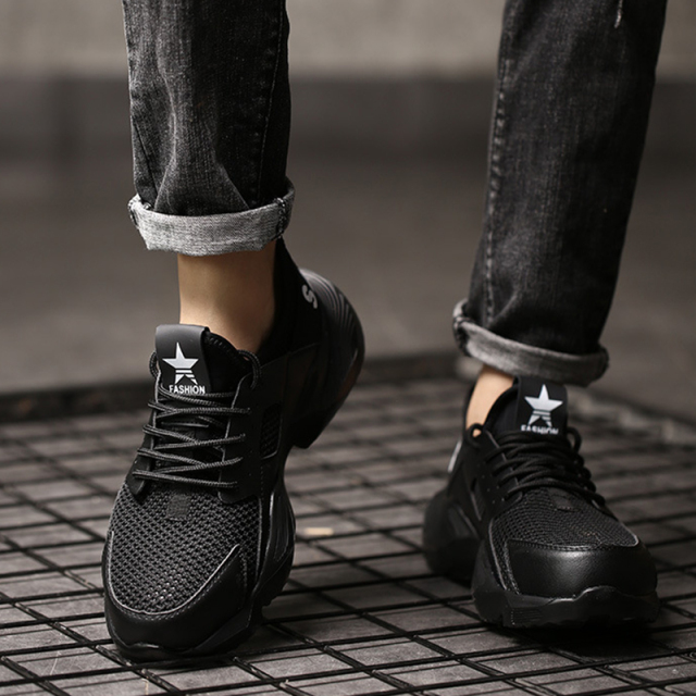 GUYISA stock CE breathable black net leather anti smashing and anti piercing steel toe men's safety work shoes