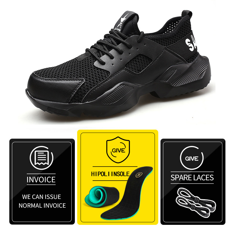 GUYISA stock CE breathable black net leather anti smashing and anti piercing steel toe men's safety work shoes