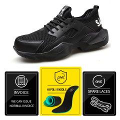 GUYISA stock CE breathable black net leather anti smashing and anti piercing steel toe men's safety work shoes