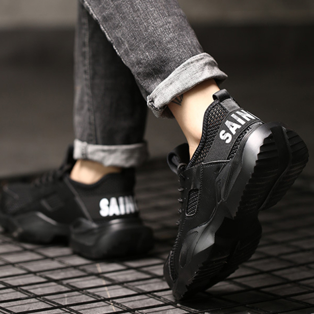 GUYISA stock CE breathable black net leather anti smashing and anti piercing steel toe men's safety work shoes