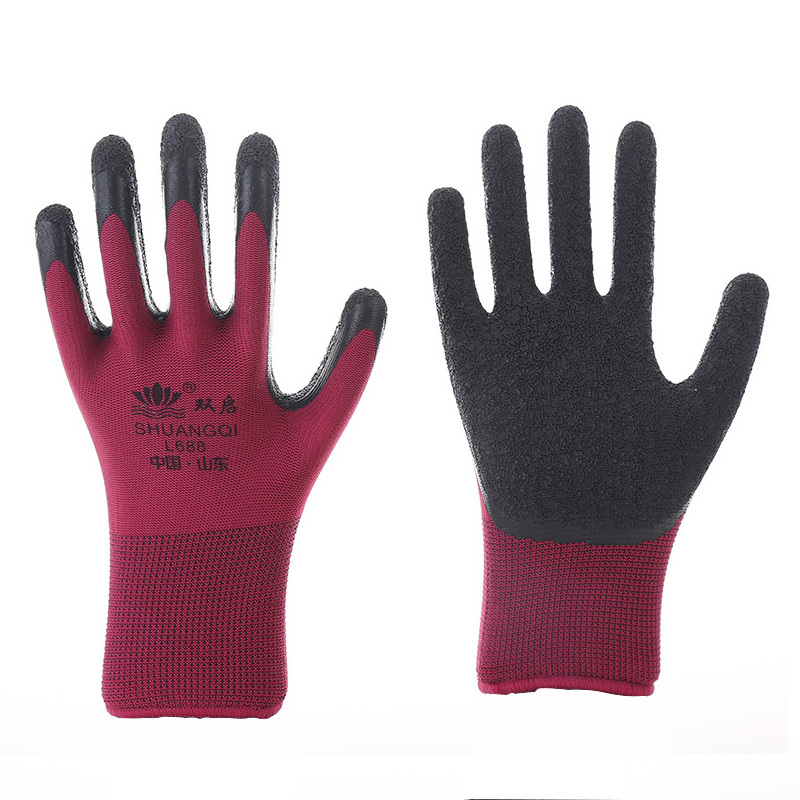 Coating Crinkle Rubber Anti Slip Safety Thermal Terry Work Latex Gloves For Construction Gardening