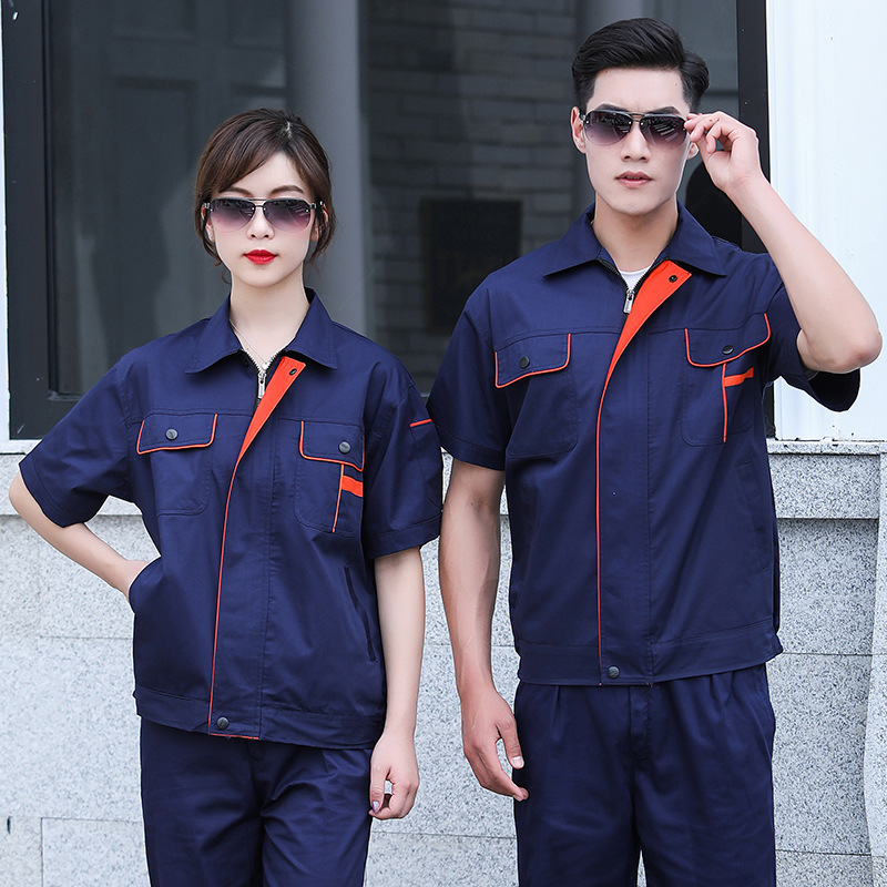 Summer men's and women's casual workwear mechanical short sleeve shirt durable sales workwear