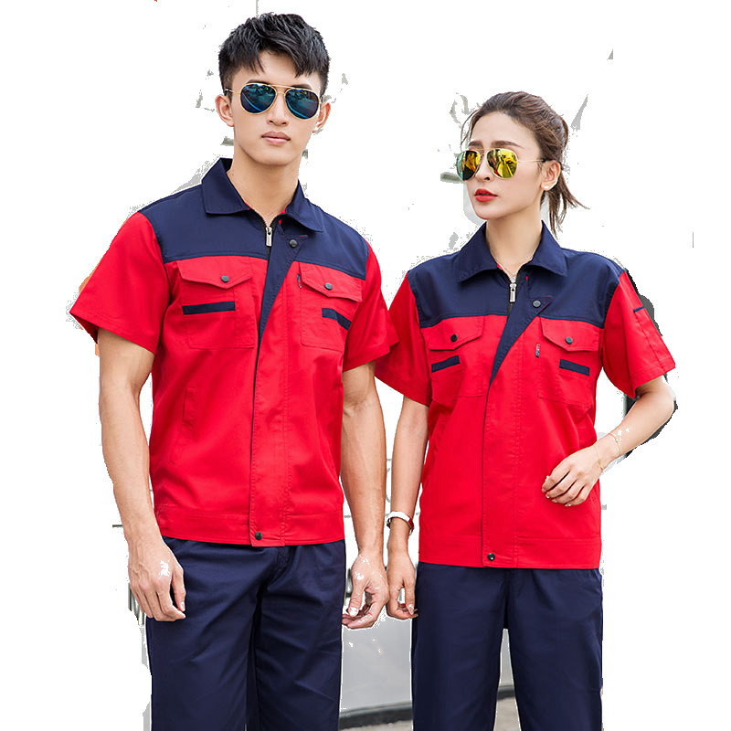Summer men's and women's casual workwear mechanical short sleeve shirt durable sales workwear