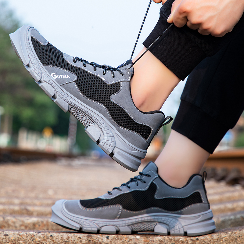 GUYSIA summer safety shoes anti-smash and anti-stab steel toe cap work shoes