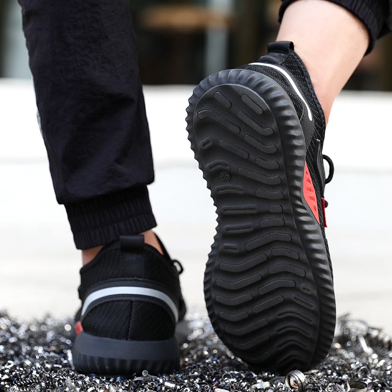 Black Red Breathable Fabric Mens Womens Safety Work Shoes With Toe And Sole Protection