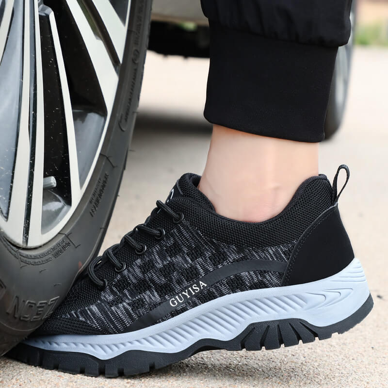 Indestructible steel toe work boots on construction sites