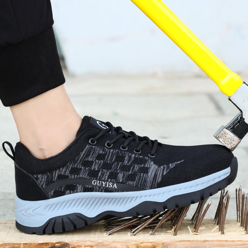 Indestructible steel toe work boots on construction sites