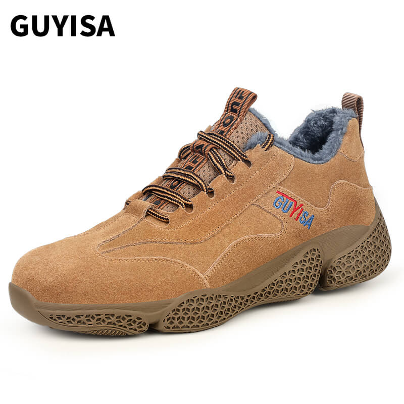 Winter Warm Suede Non-slip Rubber Sole Steel Toe Men's Safety Shoes