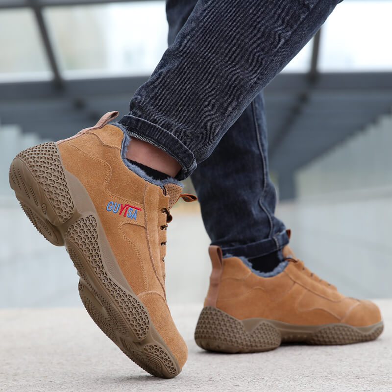 Winter Warm Suede Non-slip Rubber Sole Steel Toe Men's Safety Shoes