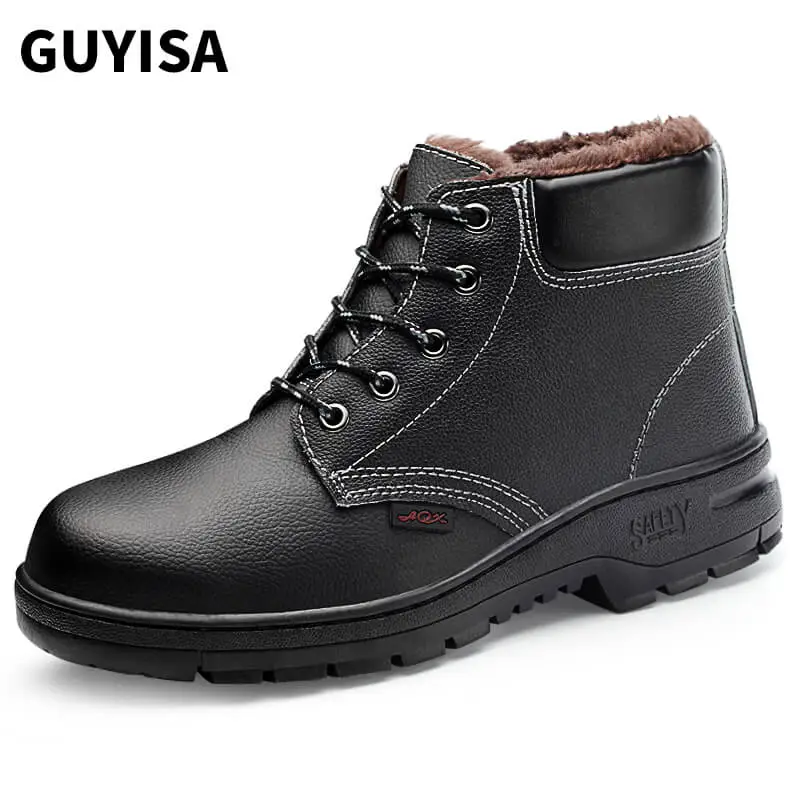 GUYISA labor  safety shoes cowhide upper thick lint for winter