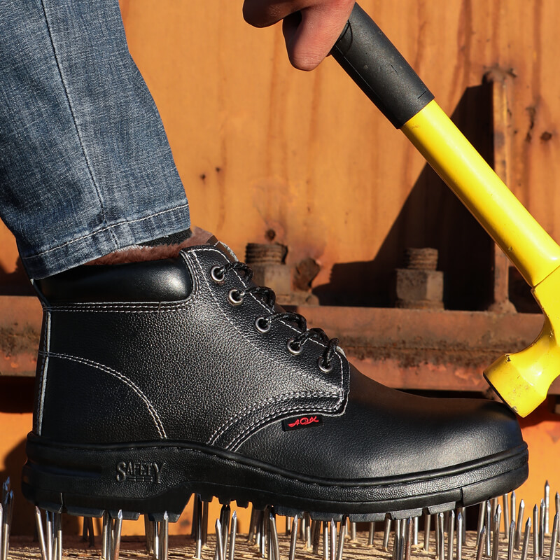 labor  safety shoes cowhide upper thick lint for winter
