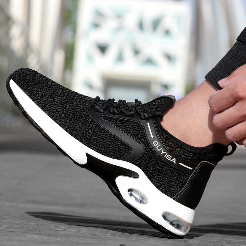 Black White Air Cushioned Industrial Work Shoes Lightweight and Breathable Steel Toe Safety Shoes