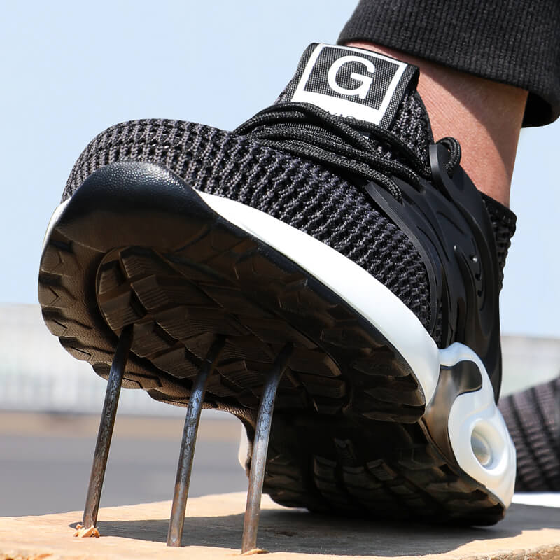 Black Mesh Air Cushioned Industrial Work Shoes Lightweight and Breathable Steel Toe Safety Shoes