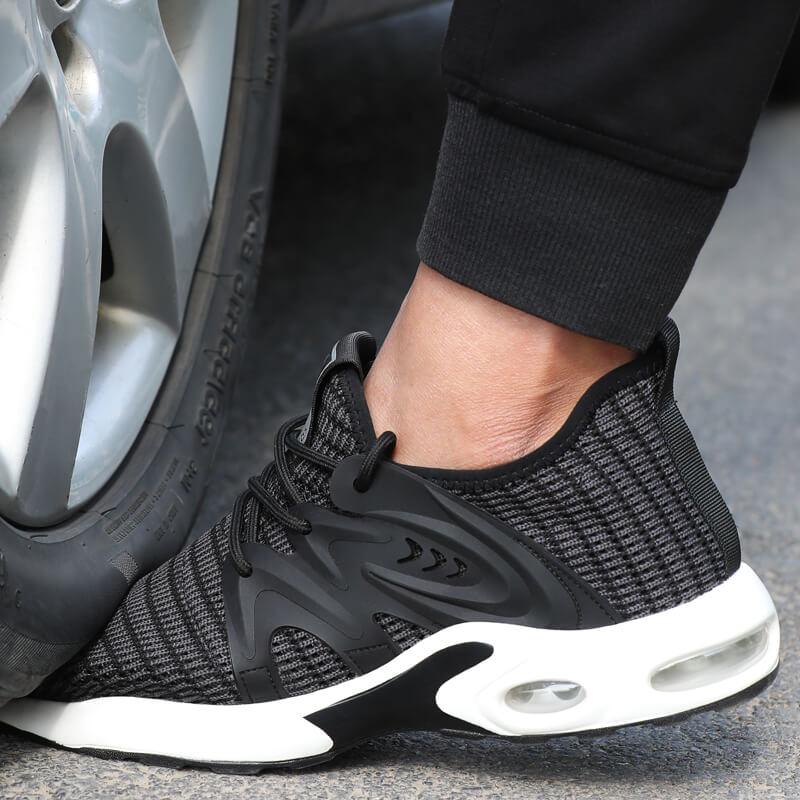 Black Mesh Air Cushioned Industrial Work Shoes Lightweight and Breathable Steel Toe Safety Shoes